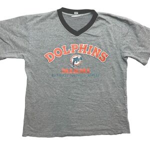 Vintage Miami Dolphins T-Shirt Mens Large Gray Short Sleeve V-Neck Football